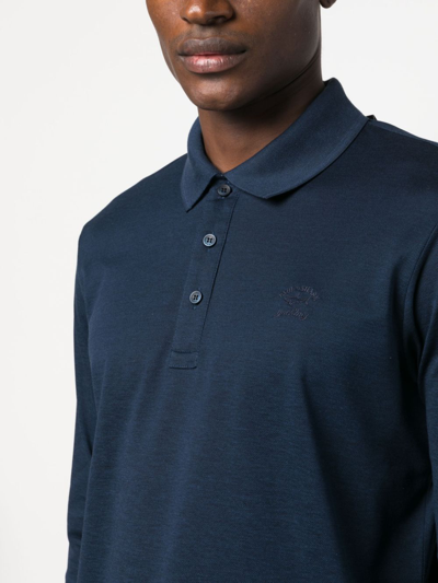 Shop Paul & Shark Logo-embroidered Long-sleeve Polo Shirt In Blue
