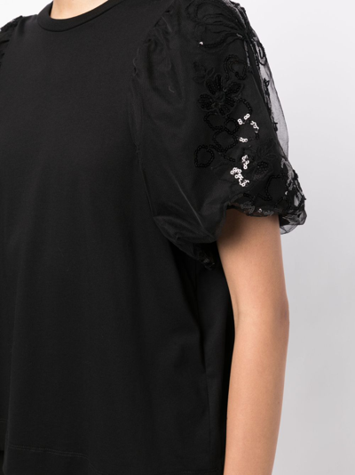 Shop Simone Rocha Sequin-embellished Puff-sleeve T-shirt In Black
