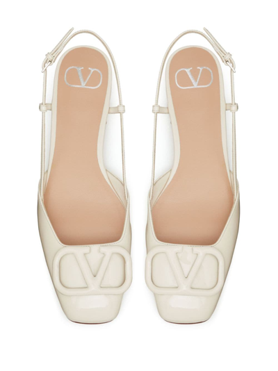 Shop Valentino Vlogo Leather Slingback Ballerina Shoes In Neutrals
