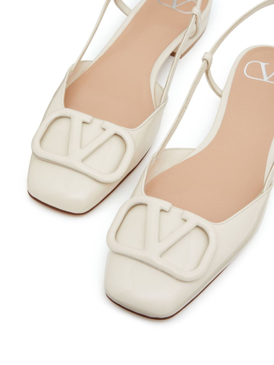 Shop Valentino Vlogo Leather Slingback Ballerina Shoes In Neutrals
