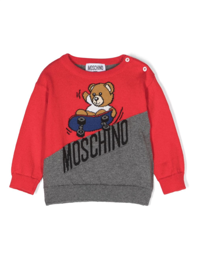 Shop Moschino Teddy Bear Knitted Jumper In Red