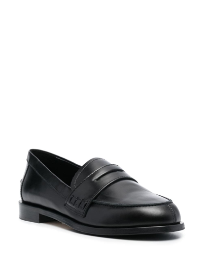 Aeyde Oscar Penny-slot Loafers In Black Brushed Leather In Black