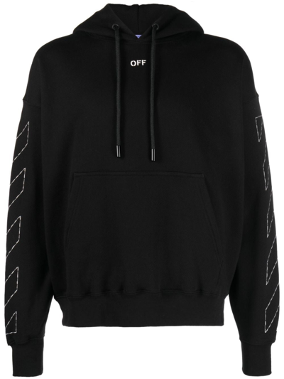 Shop Off-white Arrows-embroidered Cotton Hoodie In Black