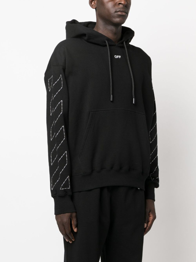 Shop Off-white Arrows-embroidered Cotton Hoodie In Black