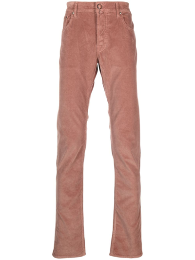 Shop Jacob Cohen Mid-rise Slim-fit Corduroy Trousers In Pink