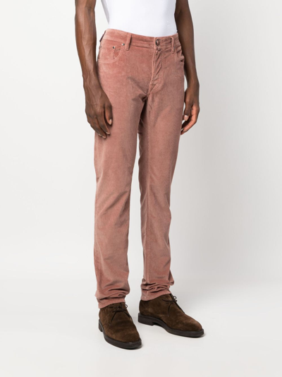 Shop Jacob Cohen Mid-rise Slim-fit Corduroy Trousers In Pink