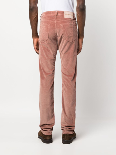 Shop Jacob Cohen Mid-rise Slim-fit Corduroy Trousers In Pink