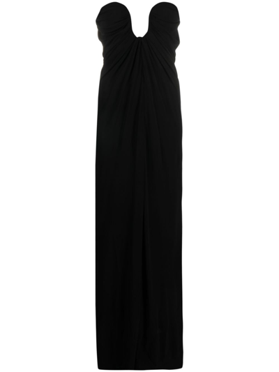 Shop Saint Laurent Draped Silk-crepe Gown In Black