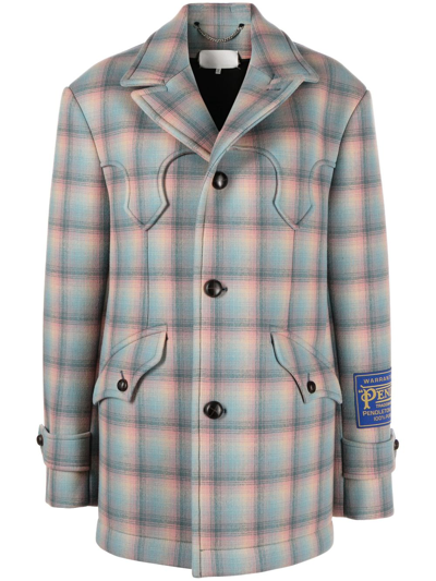 Shop Maison Margiela Pendleton Wool Coat In Blue