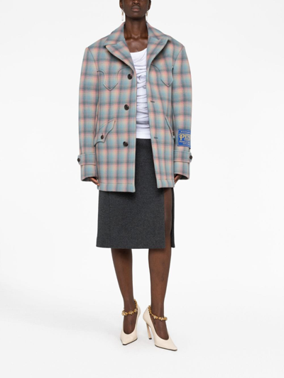 Shop Maison Margiela Pendleton Wool Coat In Blue