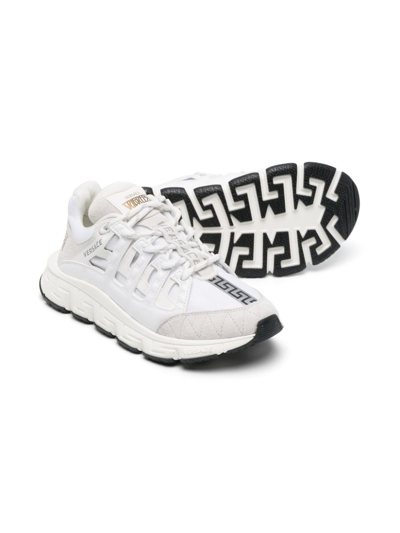 Versace Trigreca Logo-print Leather Low-top Trainers 8-10 Years In White