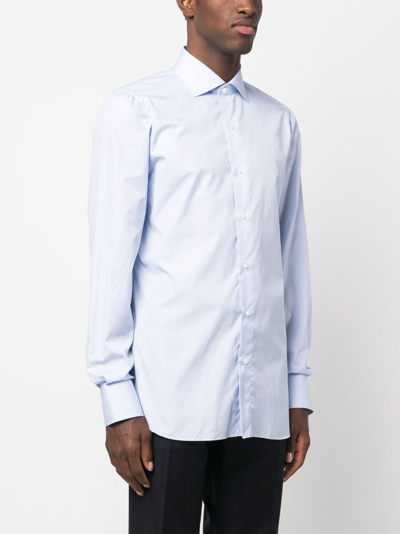 Shop Finamore 1925 Napoli Long-sleeve Cotton Shirt In Blue