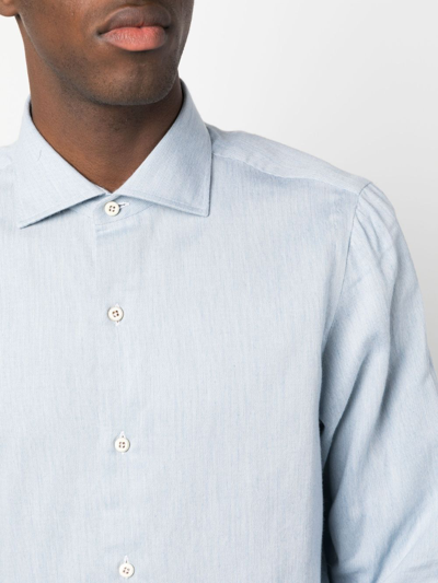 Shop Finamore 1925 Napoli Long-sleeve Cotton Shirt In Blue