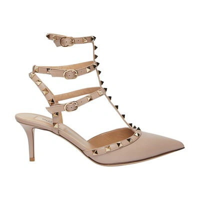 Shop Valentino Rockstud Pumps With Ankle Straps In P45