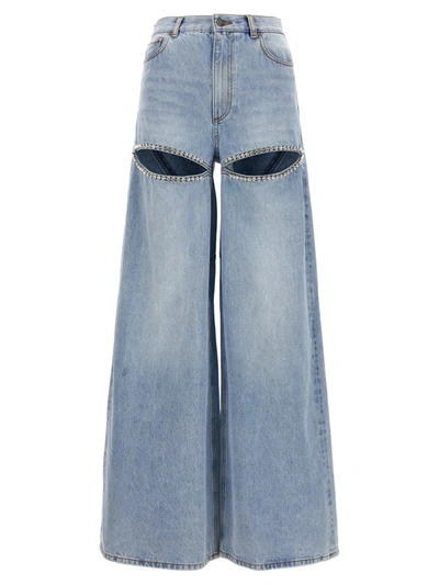 Shop Area Jeans 'wide Leg Crystal Slit' In Light Blue