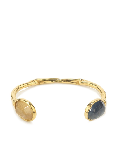 Shop Goossens Talisman Cabochons Bracelet In Yellow Gold Bicolor Natural Rock Crystal And Blue Denim