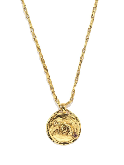 Shop Goossens Talisman Aries Medal Necklace In Yellow Gold Garnet