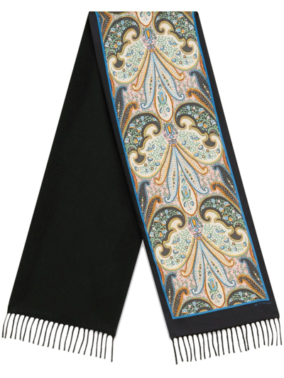 Shop Etro Paisley-print Panelled Scarf In Blue