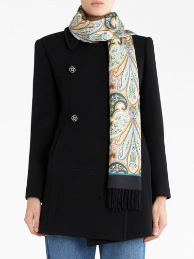 Shop Etro Paisley-print Panelled Scarf In Blue