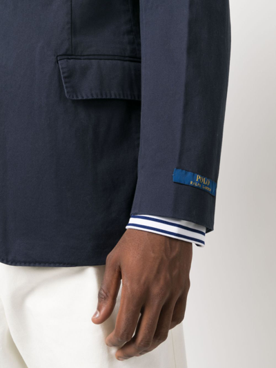 Shop Polo Ralph Lauren Single-breasted Logo-patch Blazer In Blue