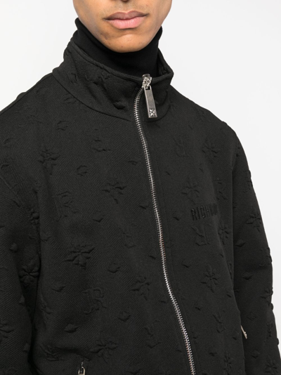 Shop John Richmond Embossed-monogram Cotton Bomber Jacket In Black