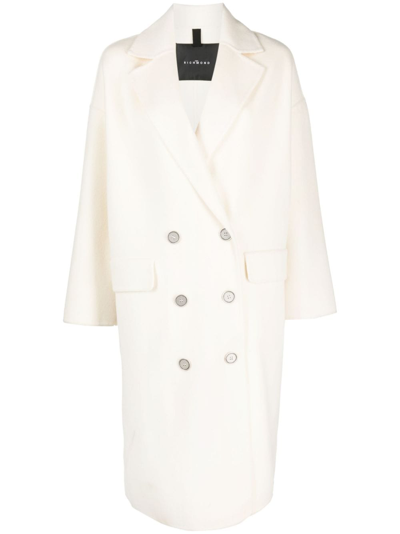 Shop John Richmond Text-print Double-breasted Coat In Neutrals