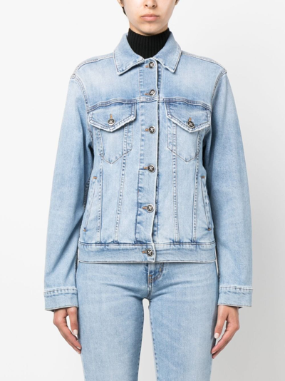 Shop John Richmond Crystal-embellished Denim Jacket In Blue