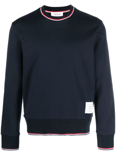 Shop Thom Browne Logo-patch Crew Neck Sweater In Blue