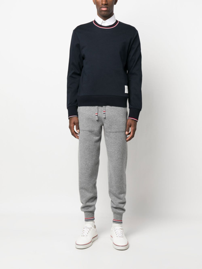 Shop Thom Browne Logo-patch Crew Neck Sweater In Blue