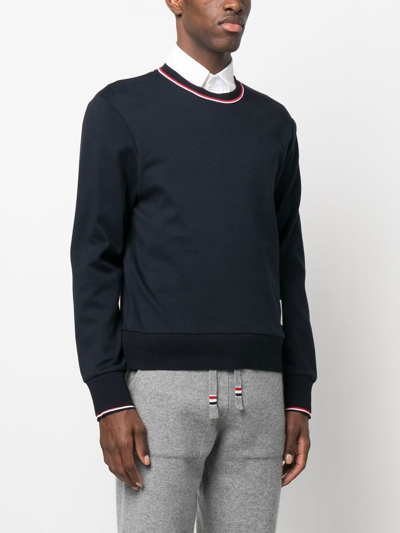 Shop Thom Browne Logo-patch Crew Neck Sweater In Blue