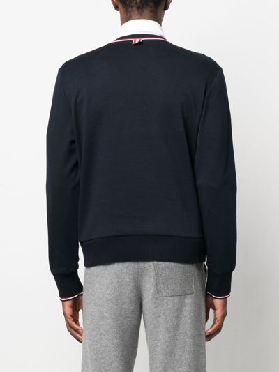 Shop Thom Browne Logo-patch Crew Neck Sweater In Blue