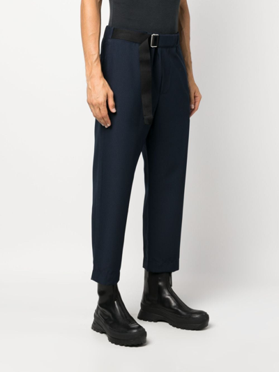 Shop Oamc Cotton Cropped Trousers In Blue