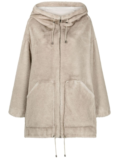 Shop P.a.r.o.s.h Hooded Faux-fur Coat In Neutrals