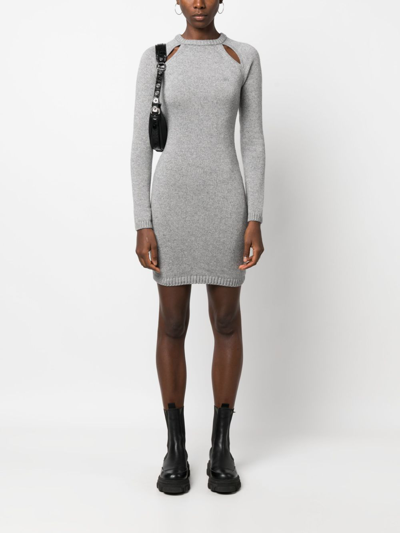 Shop Chiara Ferragni Cut-out Knitted Minidress In Grey