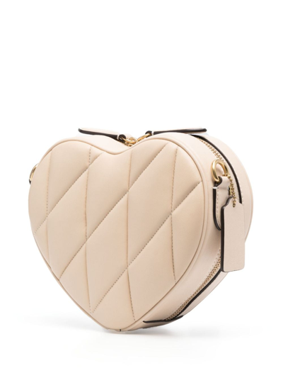 Shop Coach Small Heart Leather Crossbody Bag In Neutrals