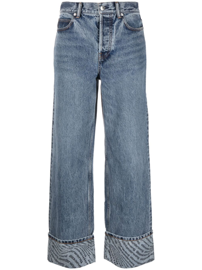 Shop Alexander Wang Wave Cuff Wide-leg Jeans In Blue