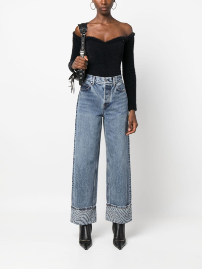 Shop Alexander Wang Wave Cuff Wide-leg Jeans In Blue