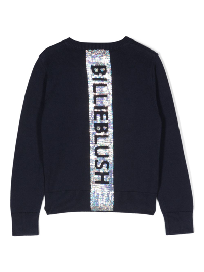 Shop Billieblush Sequin-logo Detail Fine-knit Cardigan In Blue
