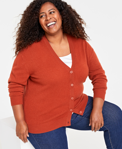Shop Charter Club Plus Size 100% Cashmere Button Front Cardigan, Created For Macy's In Bronze Pecan