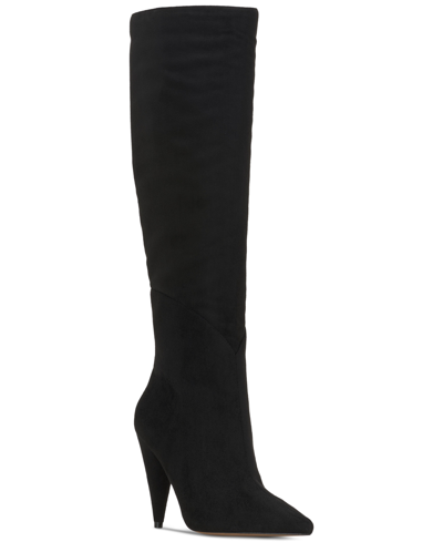 Shop Jessica Simpson Women's Maynard Wide Calf Pointed-toe Dress Boots In Black Faux Suede