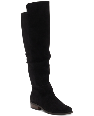 Shop Lucky Brand Women's Calypso Wide-calf Crop Over-the-knee Boots In Black Suede