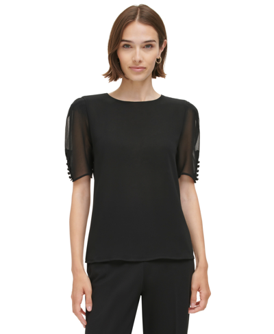 Shop Calvin Klein Women's Elbow-length Button-sleeve Top In White