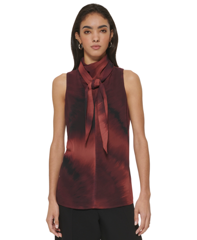 Shop Dkny Women's Tie-neck Sleeveless Blouse In Bricklane Multi