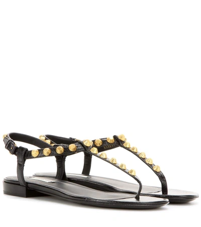 Balenciaga Arena Stud-embellished Leather Flat Sandals In Navy | ModeSens