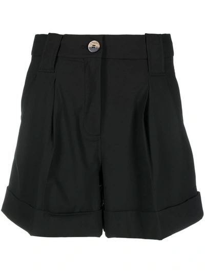 Shop Ganni Drapey Melange Shorts In Black