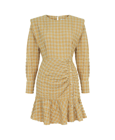 Shop Nocturne Women's Plaid Shoulder Pad Mini Dress In Light/pastel Brown