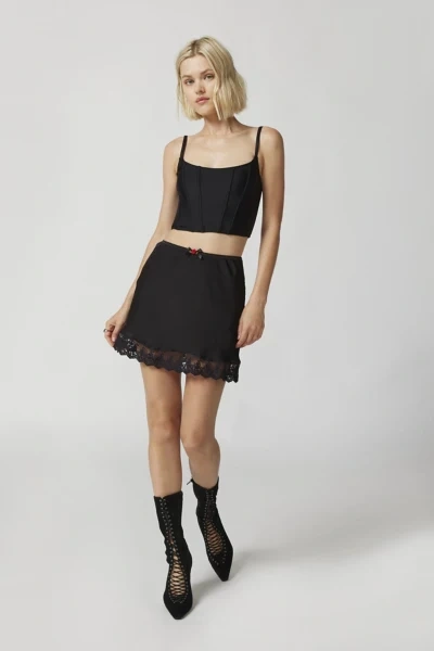 Shop Out From Under Juliette Lace-trim High-rise Mini Skirt In Black, Women's At Urban Outfitters