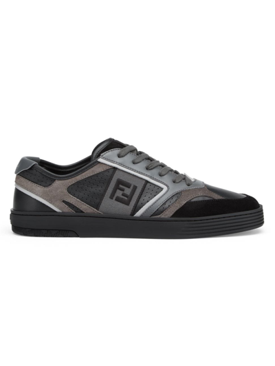 Shop Fendi Men's Mixed-media Low-top Sneakers In Black Grey