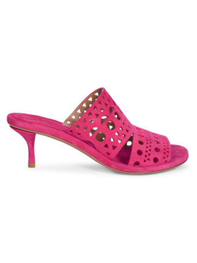 Shop Alaïa Women's 55mm Perforated Leather Mules In Rose Fuchsia