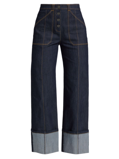 Shop Cinq À Sept Women's Benji Cuffed Wide-leg Jeans In Indigo